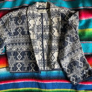 Blue and White Fun Cropped Jacket